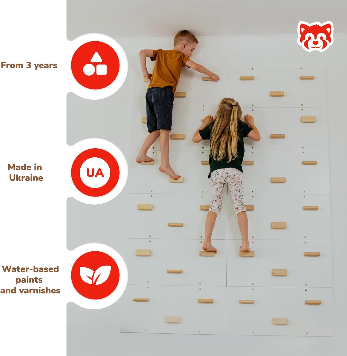 Wood And Hearts Indoor Rock Climbing Wall for Kids – Toddler Climbing Wall Panels with Wooden Climbing Holds, Montessori Sensory Play Equipment for Playroom, Preschool & Home Gym (Snow White)
