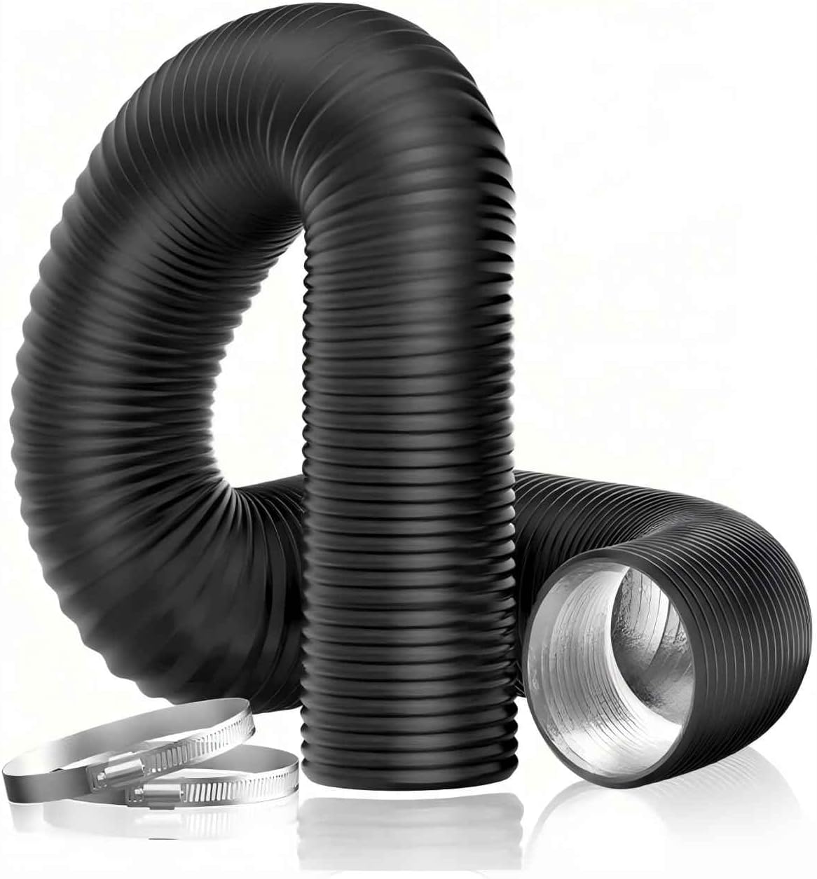 10inch 16feet Flexible Aluminum Ducting 4 Layer Protection Dryer Vent Hose for HVAC Heating Cooling Ventilation and Exhaust, 2 Clamps Included, Gray