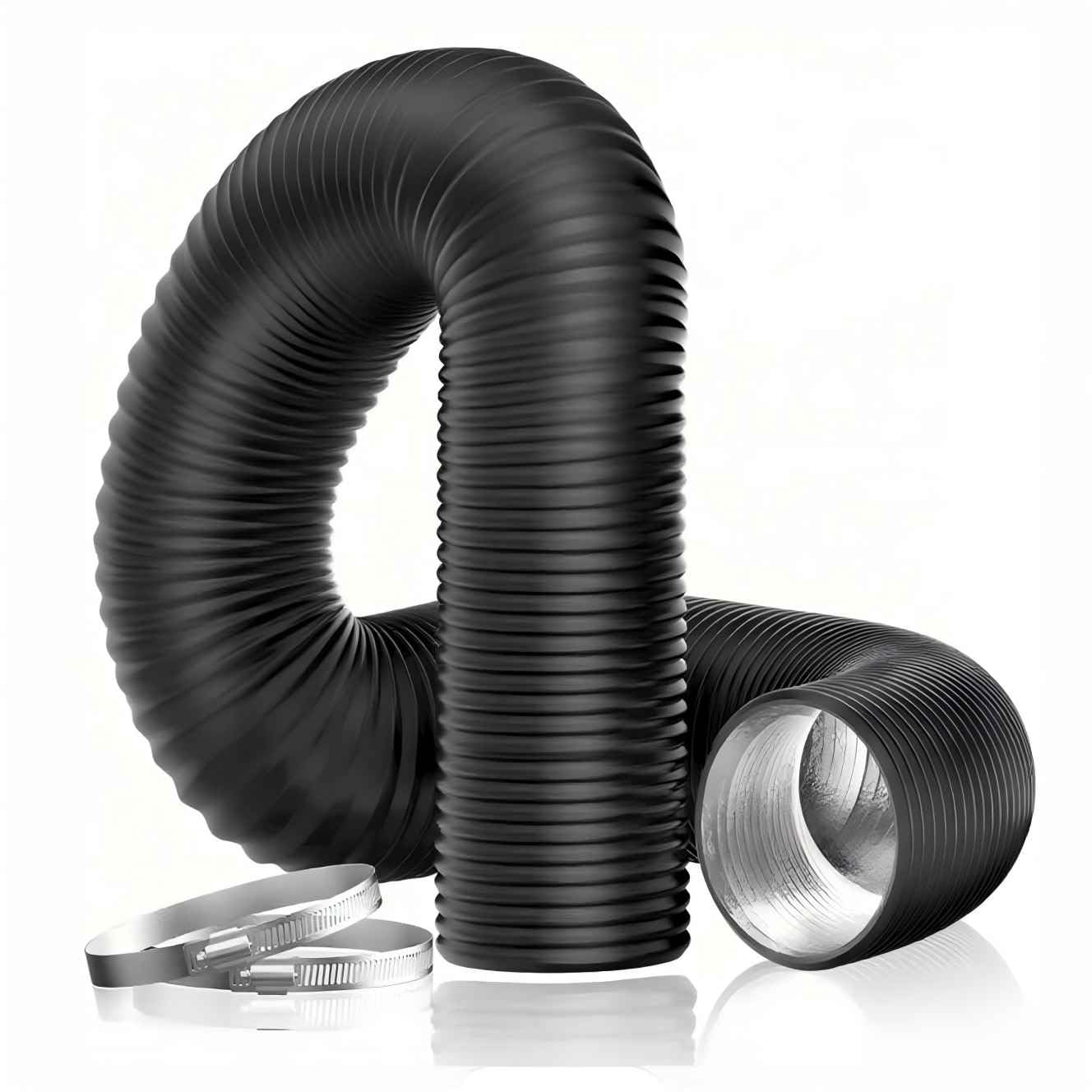 Conducto de aluminio flexible de 14 pulgadas y 12 pies, manguera de ventilación de 4 capas de protección para calefacción HVAC, ventilación y escape, 2 abrazaderas incluidas, color negro (13