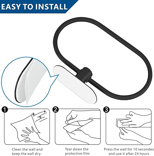 Miniatura 7 de Eolax - Soporte para papel higiénicoanillo de toalla autoadhesivo, accesorios de baño negros sin perforación, colgador de rollo de papel higiénico