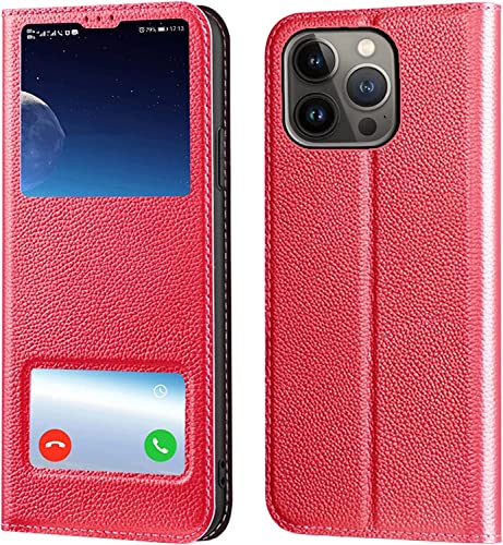 Étui en cuir véritable pour iPhone 13 Pro avec clapet magnétique rouge de luxe