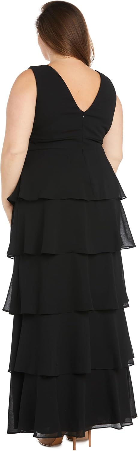 Elegant Tiered Georgette Maxi Dress W/Deep V-Neck, Mesh Detail & Side Slit - Image 6