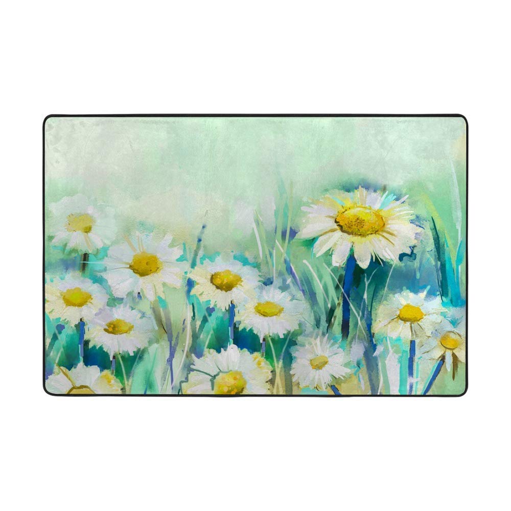 Tapis de sol sans perte de poils en velours corail épais motif marguerites 152x99cm