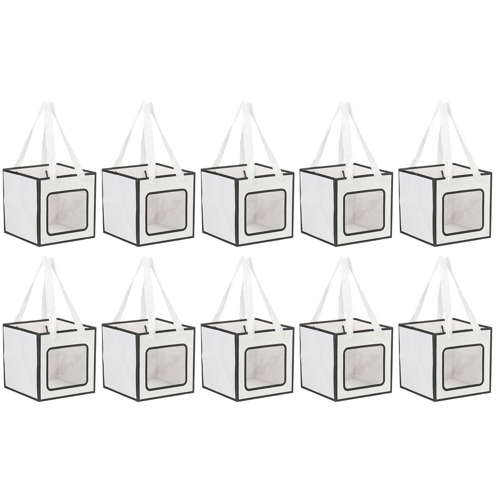 PATIKIL 10Pcs Paper Gift Bags with Window, 15 x 15 x 15cm Square Medium Kraft Gift Wrap Bags for Wedding Birthday Party Shopping, White/Black