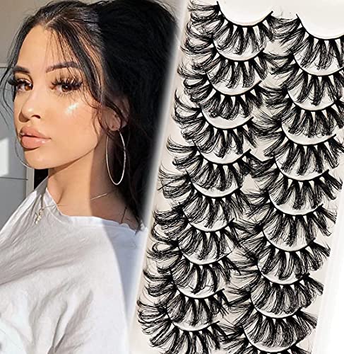 Veleasha Eyelashes V-type Faux Mink Lashes Fluffy Volume Fake Eyelashes Handmade Dramatic Look False Lashes 10 Pairs Pack (6D05)