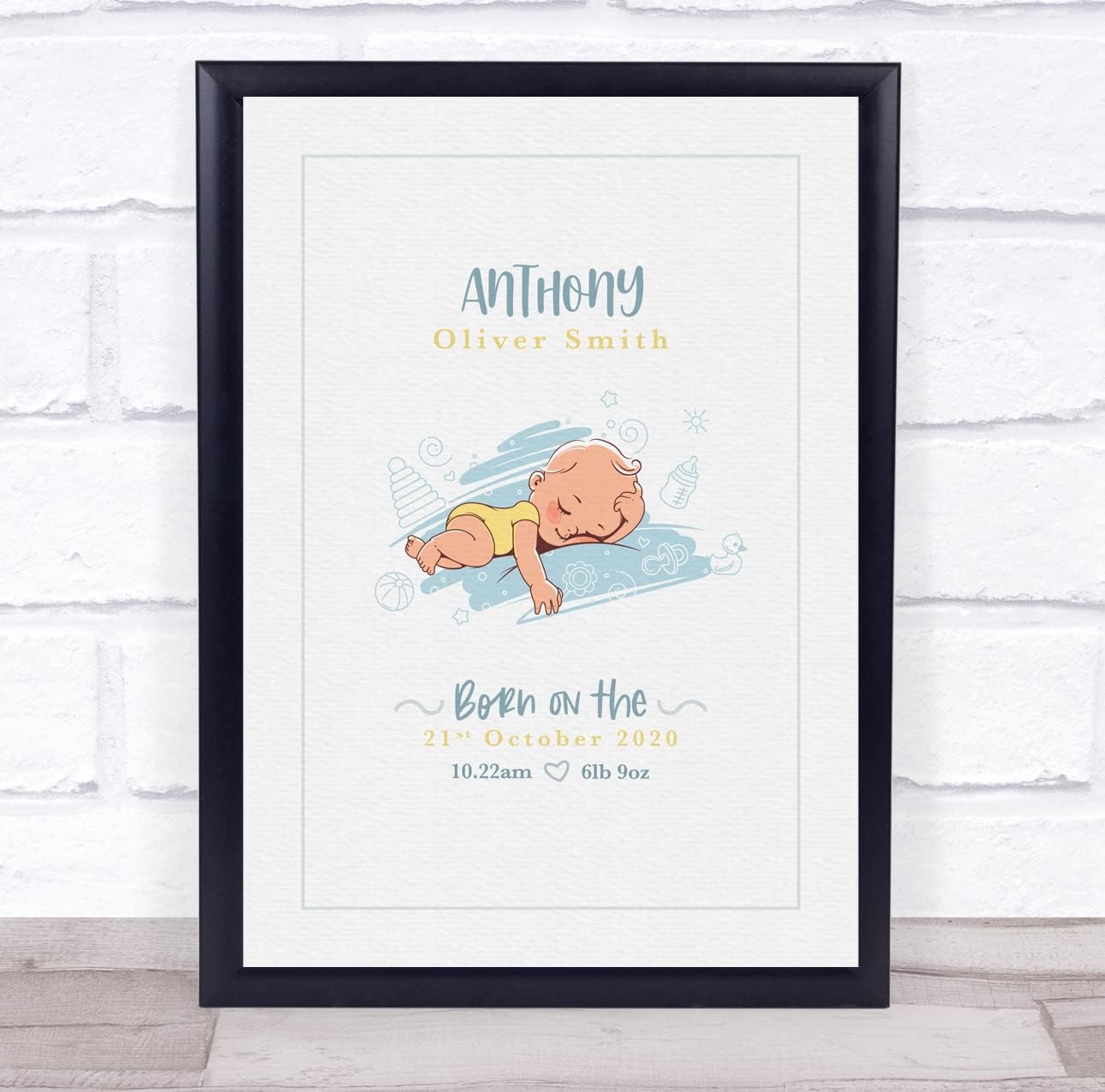 New Baby Birth Details Christening Nursery Boy On Pillow Keepsake Gift Print