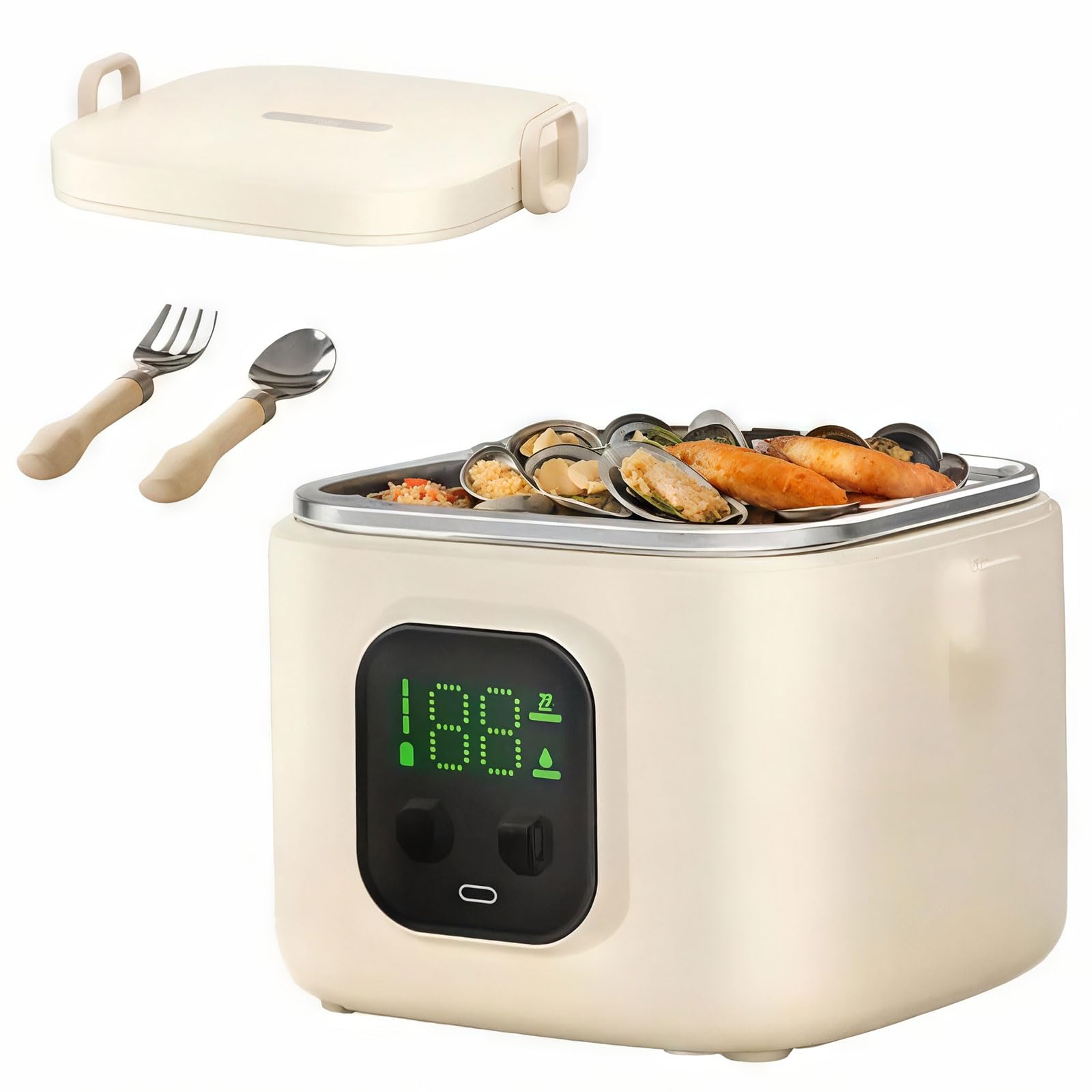 Contenitore per alimenti intelligente con design a prova di perdite, doppio controllo della temperatura per riscaldare e cuocere a vapore, ideale per preparare i pasti e pranzare in viaggio