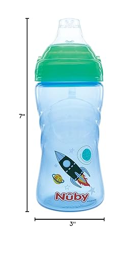 Miniatura 8 de Nuby Paquete de 2 vasos deportivos sin derrames impresos para niños Thirsty con boquilla suave y tapa, 12 onzas, más de 12 meses, paquete de 2,