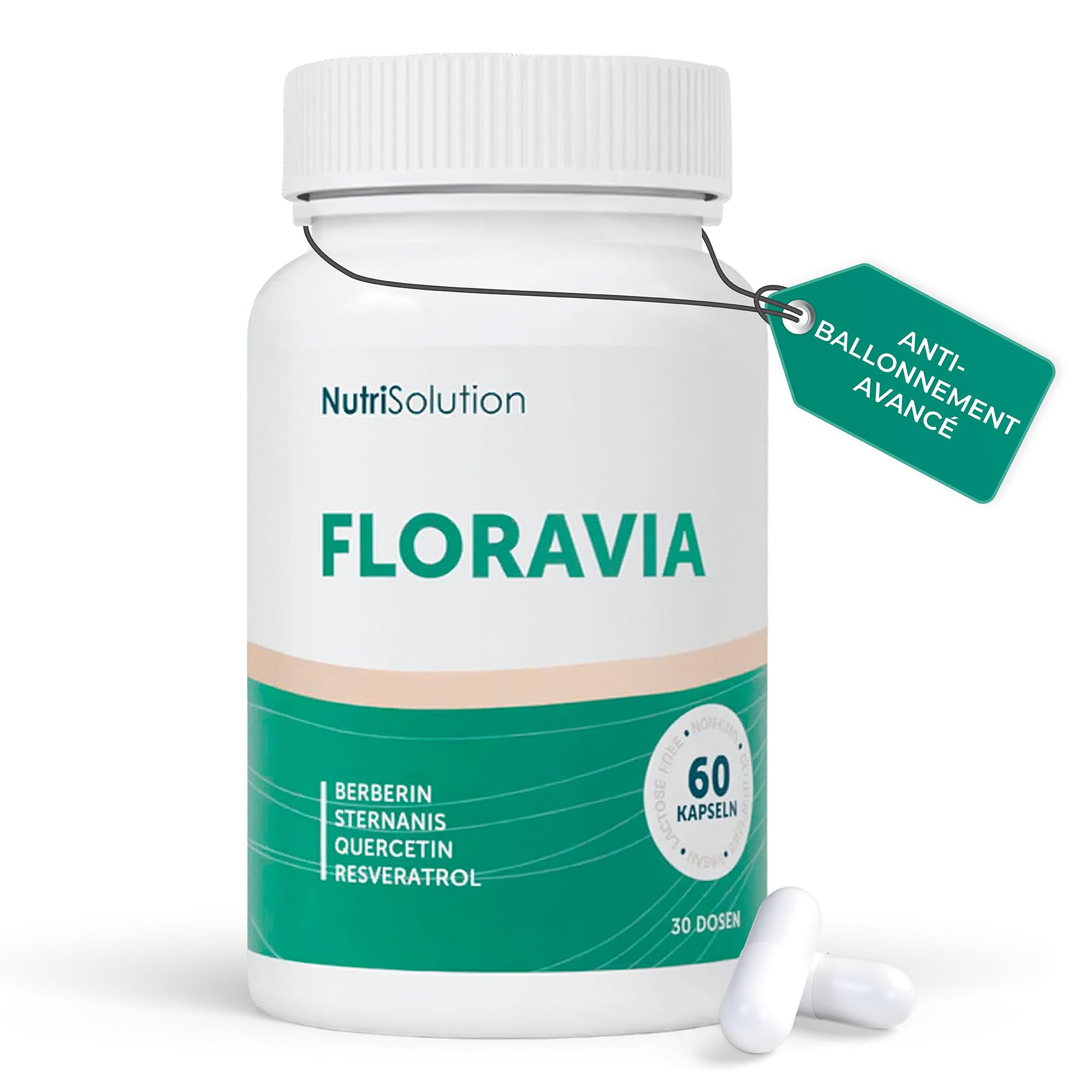 Aide Digestive Floravia par Nutrisolution - Améliore le Confort Intestinal, Soutient l'Absorption des Nutriments, Probiotiques, à base de Plantes, Fabriqué en France
