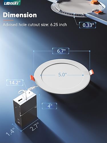 Miniatura 4 de LEDIARY Paquete de 20 luces LED empotrables ultrafinas de 6CCT de 6 pulgadas con caja de conexiones, 2500K-5000K lámparas empotrables