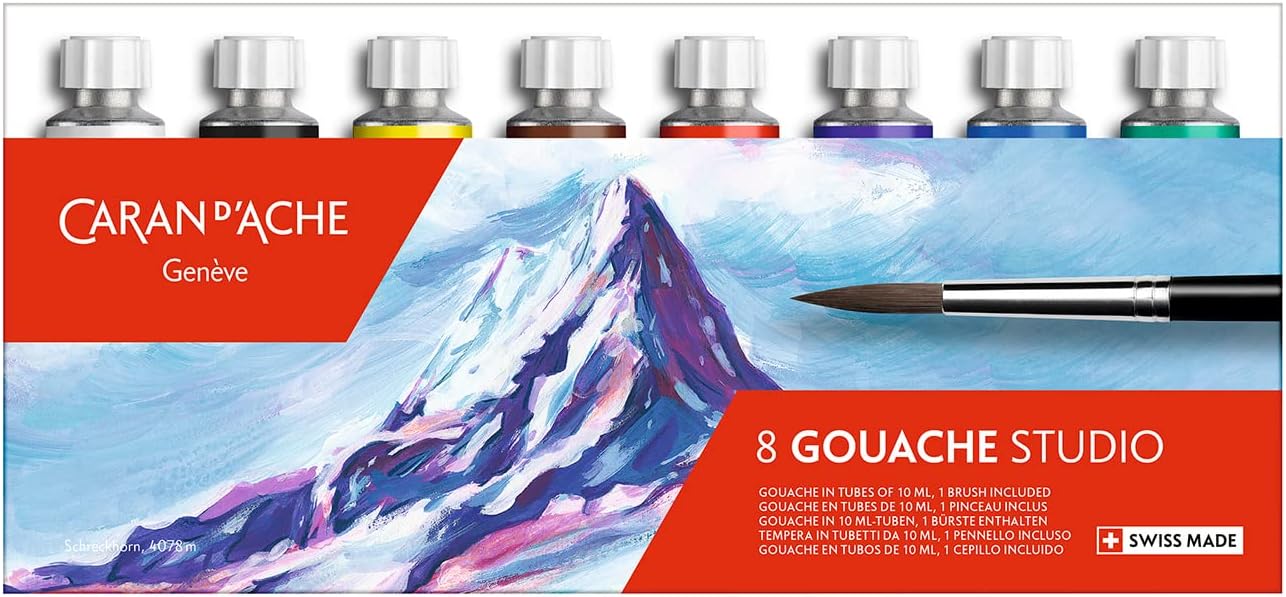 Caran d'Ache Gouache Studio Set, 10ml, 8 Tubes of Assorted Colors (2001.408)