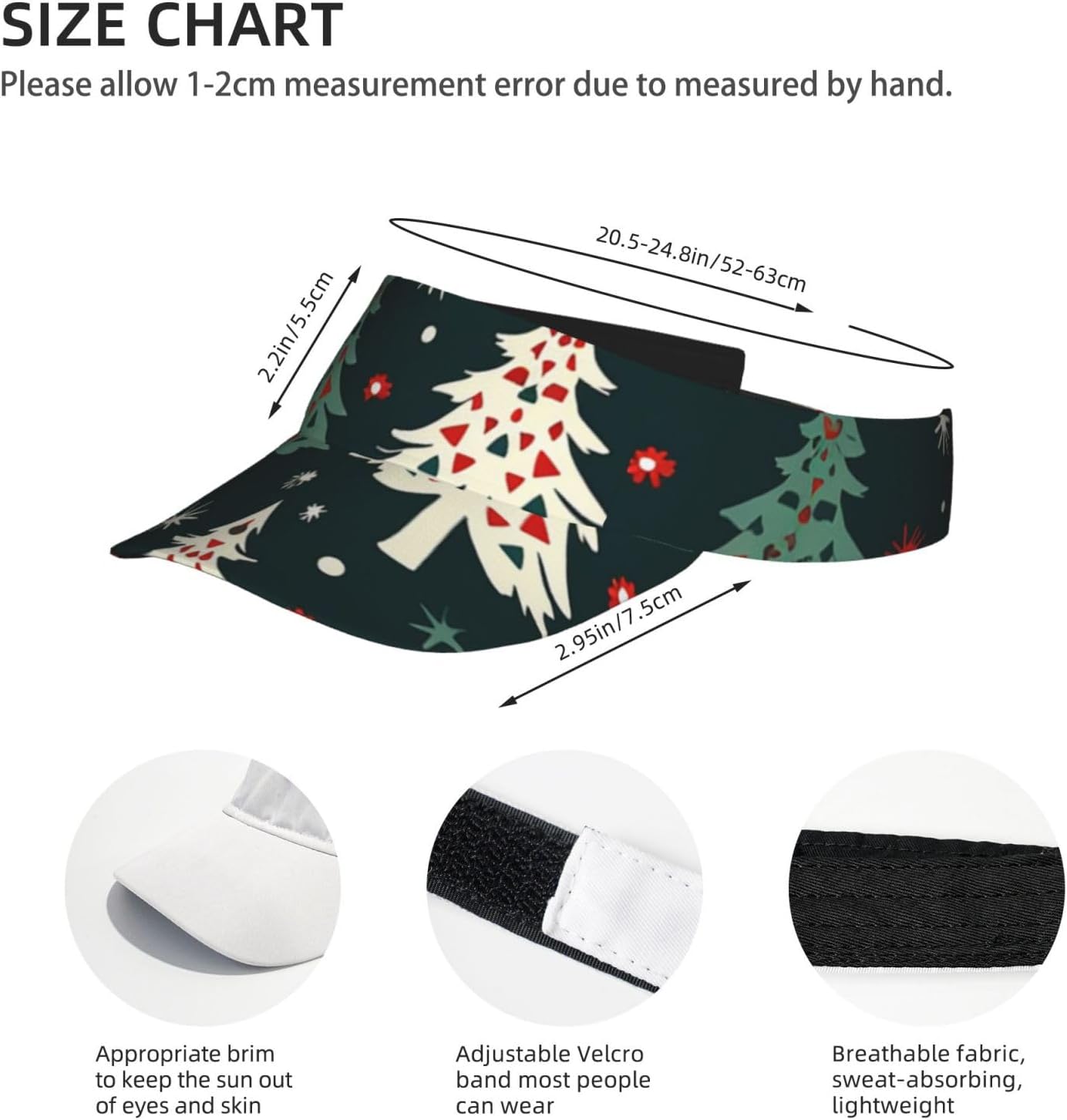 Christmas Tree Pattern Sports Sun Visor for Men Women Adjustable Empty Top Baseball Cap Outdoor Golf Running Sun Caps Black