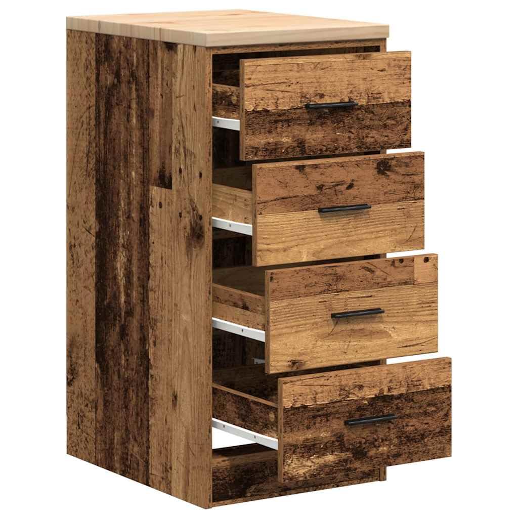 Armadietto per garage, effetto legno di pino massiccio, con quattro cassetti e piano di lavoro robusto, per officina, garage, cantina e magazzino