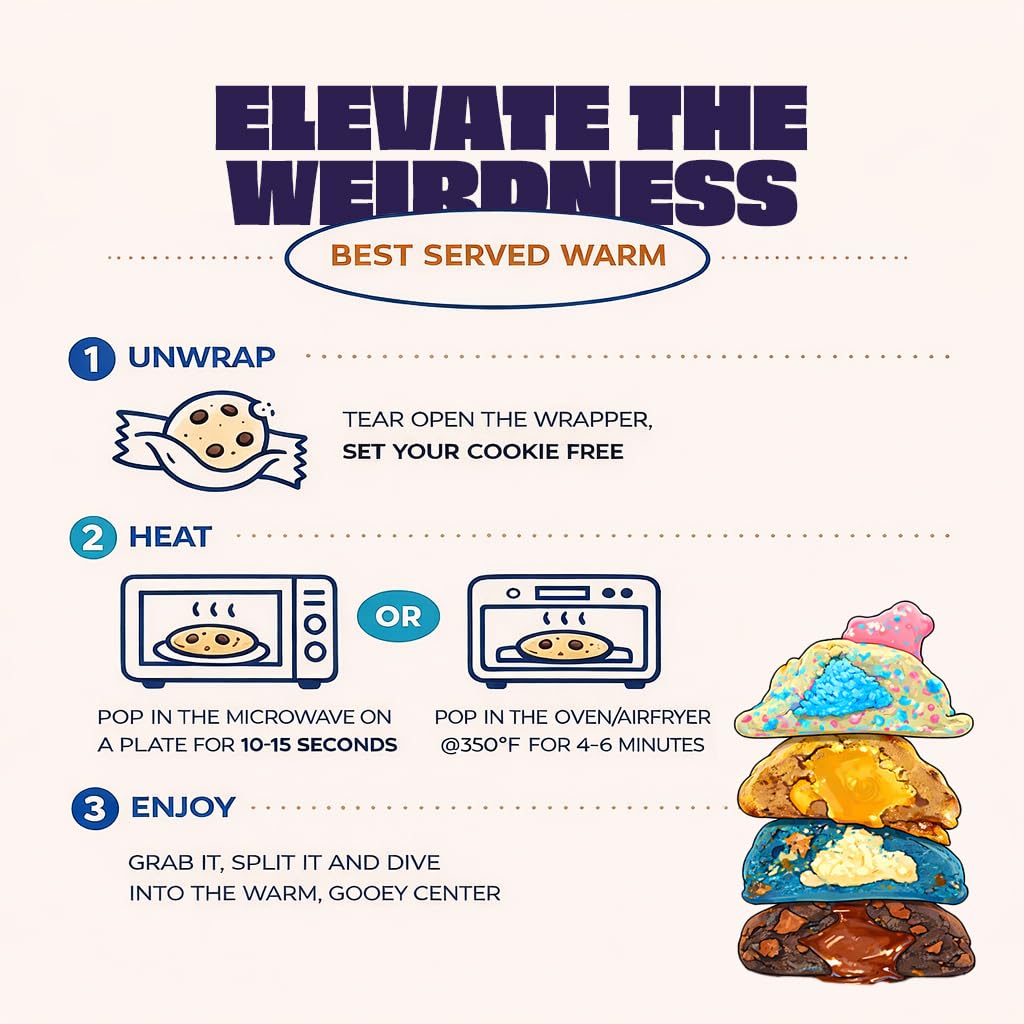 Fat & Weird Lil’ Weirdo Pack – 9 Count Assorted Stuffed Cookies, 2.5 oz Each, Individually Sealed Gourmet Soft Chewy Cookies for Snack Packs, Gifts, Care Packages, Cookie Lovers