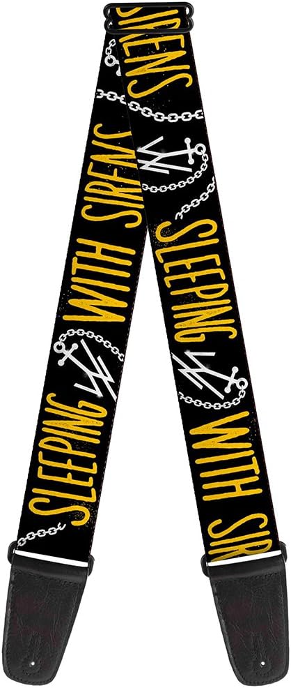Buckle-Down GS-WSS008 Guitar Strap - SLEEPING WITH SIRENS Anchor/W Chain Black/Yellow/White, 2" Wide & 29-54" Length