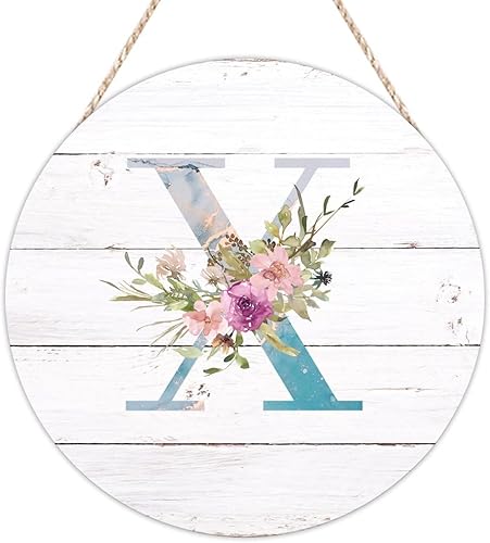 Vista 73 de Welcome Sign Front Decor Initial Letter B Round Wood Sign Monogram Purple Floral Wooden Plaque Blossom Floral 10in Country Wood Hanging Signs for