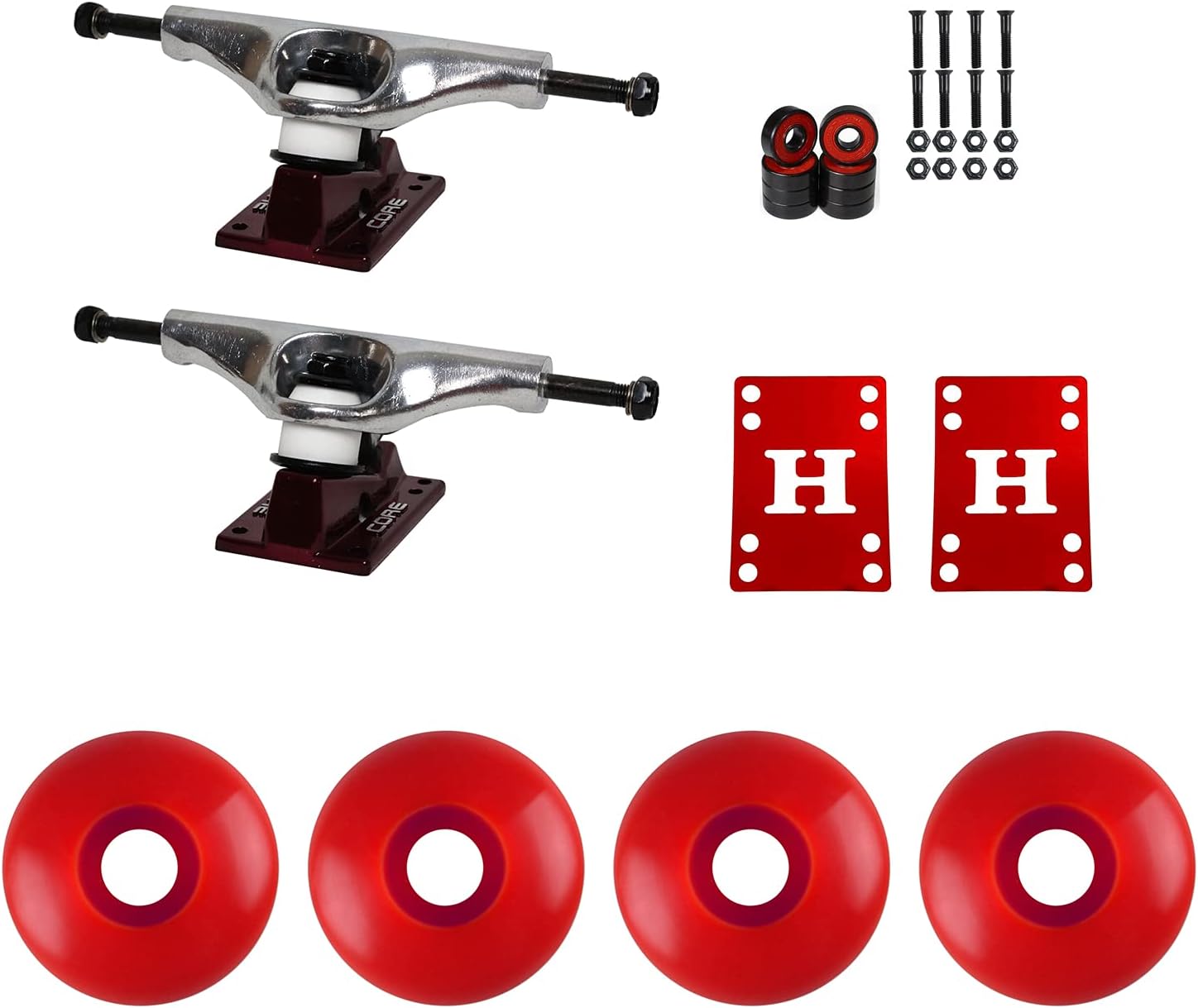 Skateboard Hollow Trucks Wheels Bearings Combo - Lightweight Package 5.5 / Red