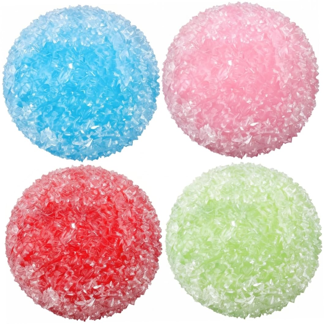 4 Pack Crunchy Stress Balls, Moldable Sensory Fidget Toys Stress Relief Soft Squeeze Toys with Crisp Crinkle Sound for Home & Office (Mixed Colors)