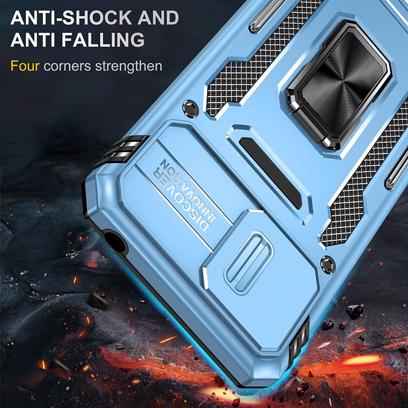 Image of Polycarbonate Slide Camera Cover with Ring Holder Mobile Phone Back Cover for Mi Redmi 9A /Redmi 9i (Blue)