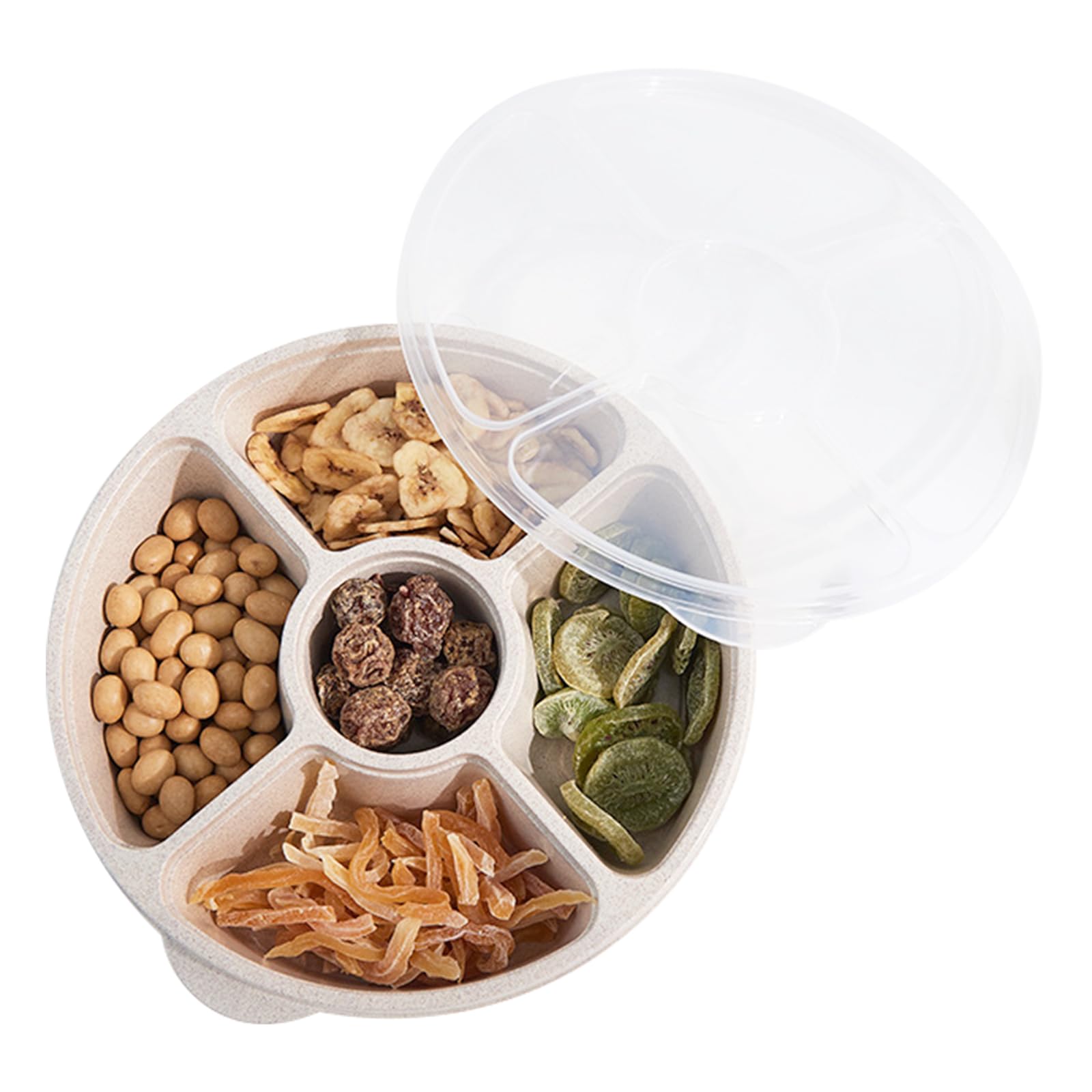 Fadcaer Divided Serving Tray Platter with Lid 5 Sections Compartment Trays Round Catering Dishes Storage Containers Appetizer Platters for Nuts Dried Fruit Snacks Candies Crackers Veggies