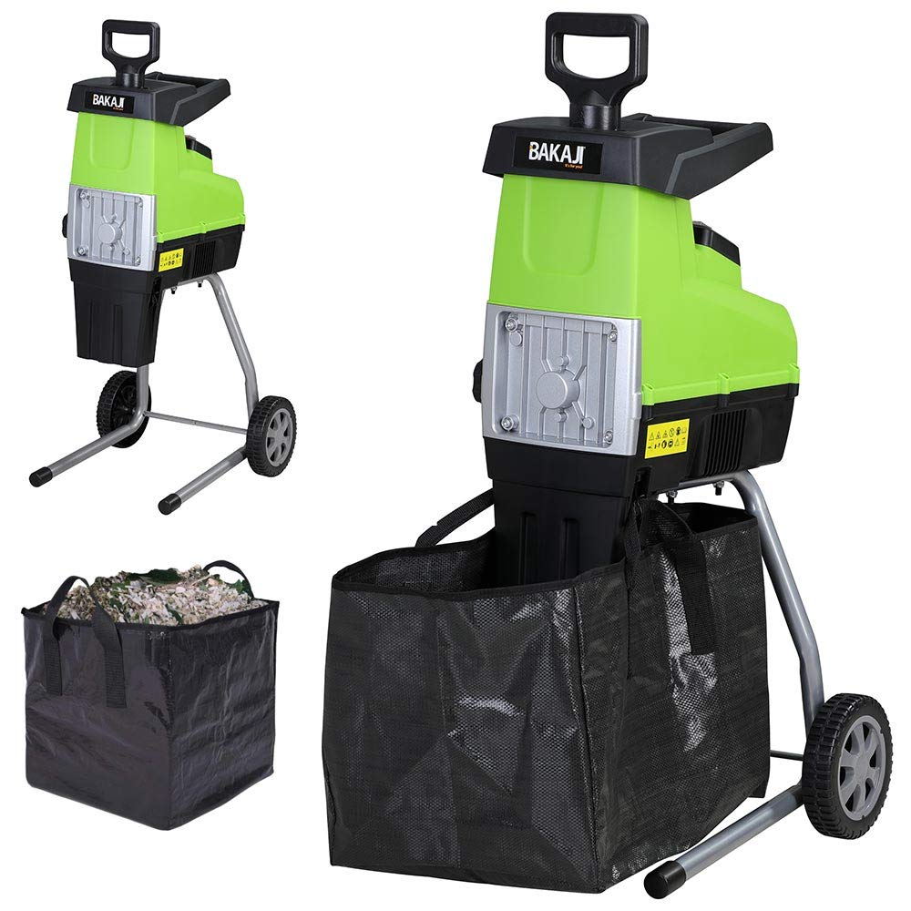 BAKAJI Biotrituratore Elettrico Tritafoglie Potenza 2800W Trituratore Foglie Rami e Compostaggio con Sacco di Raccolta 60Lt