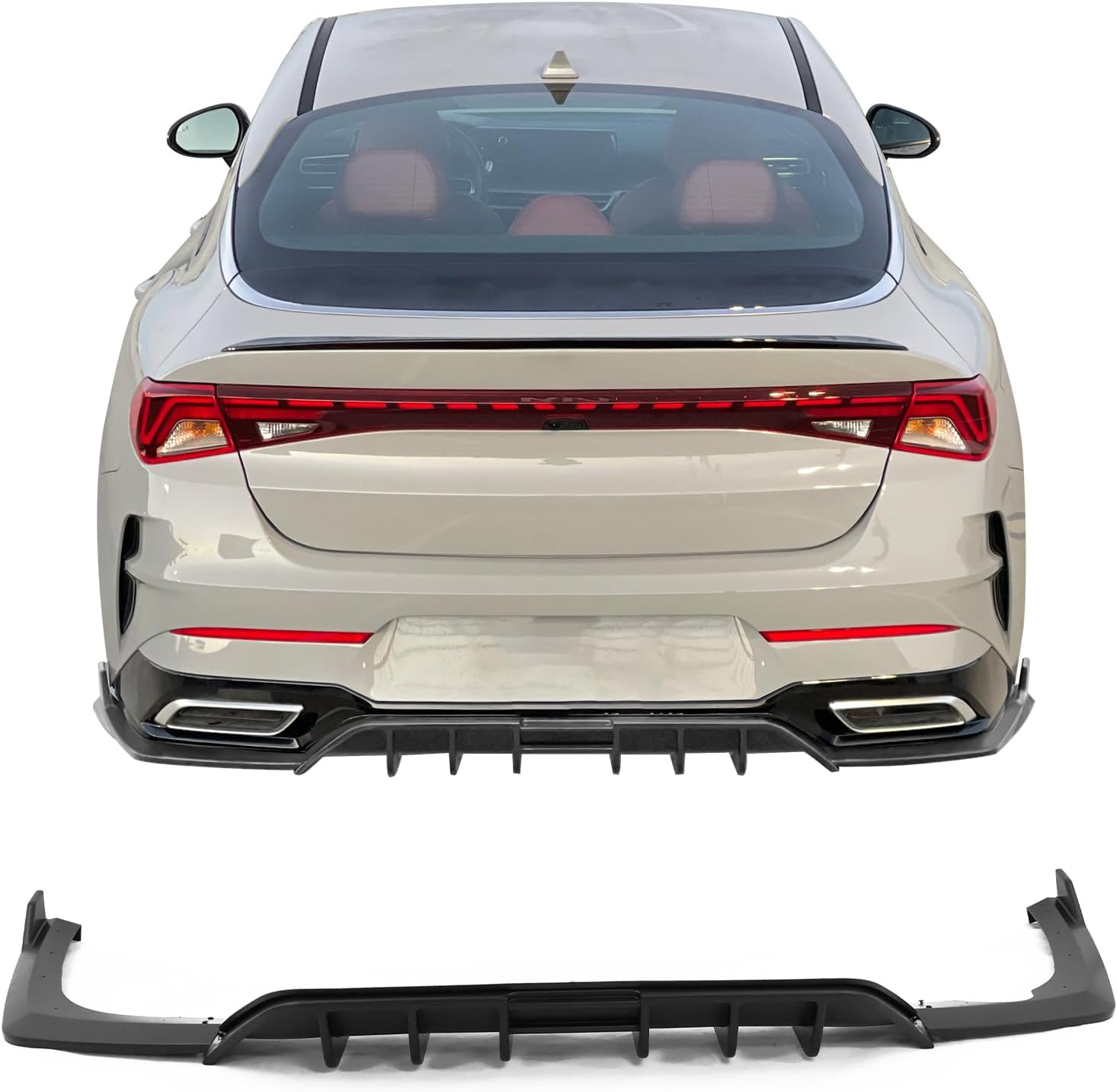 IKON MOTORSPORTS, Rear Bumper Lip Compatible with 2021-2024 Kia K5 GT-Line, Matte Black PP Rear Diffuser Lip Spoiler Splitter Bodykit
