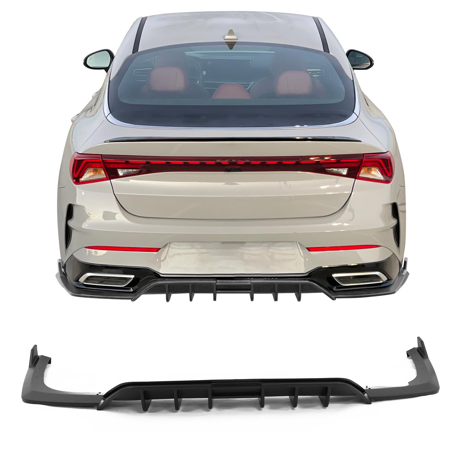 IKON MOTORSPORTS, Rear Bumper Lip Compatible with 2021-2024 Kia K5 GT-Line, Matte Black PP Rear Diffuser Lip Spoiler Splitter Bodykit