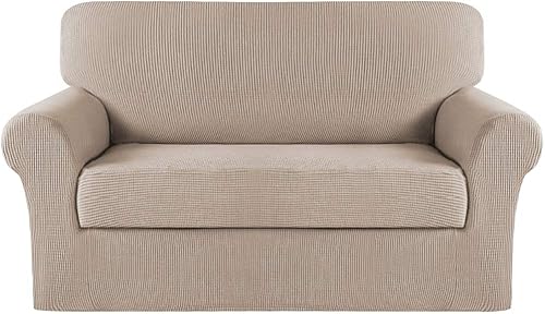 Vista 196 de Turquoize - Funda elástica para sofá de 2 piezas y 3 cojines, funda protectora lavable con elástico en la parte inferior, tela jacquard gruesa