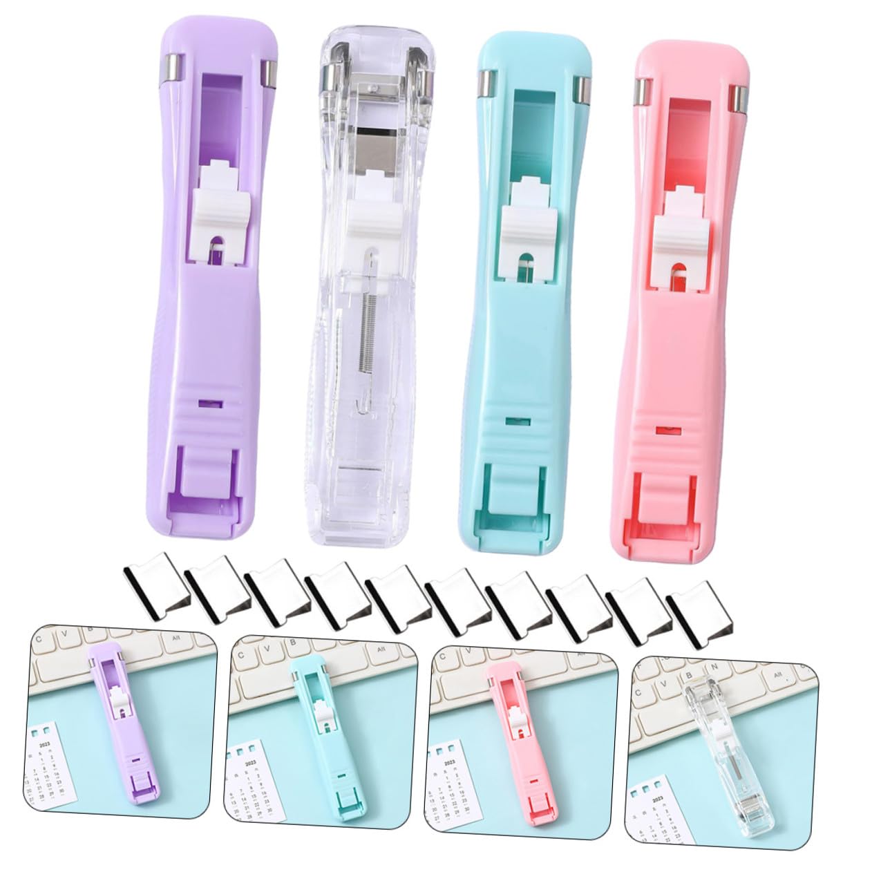 HOMSFOU 3 Set Clip Per Macchine Rilegatrici Traccia Cancelleria Pinzatrice Portatile Fermacarte -Pagina Multifunzione Pinzatrice Per Ufficio Con Clip