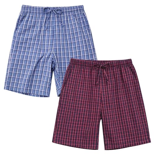 Marvmys Men's Pajama Shorts 2 Pack Plaid Sleep Shorts 100% Cotton Lounge Shorts Pj Bottoms with Pockets S-3XL Medium Blue&red Plaid