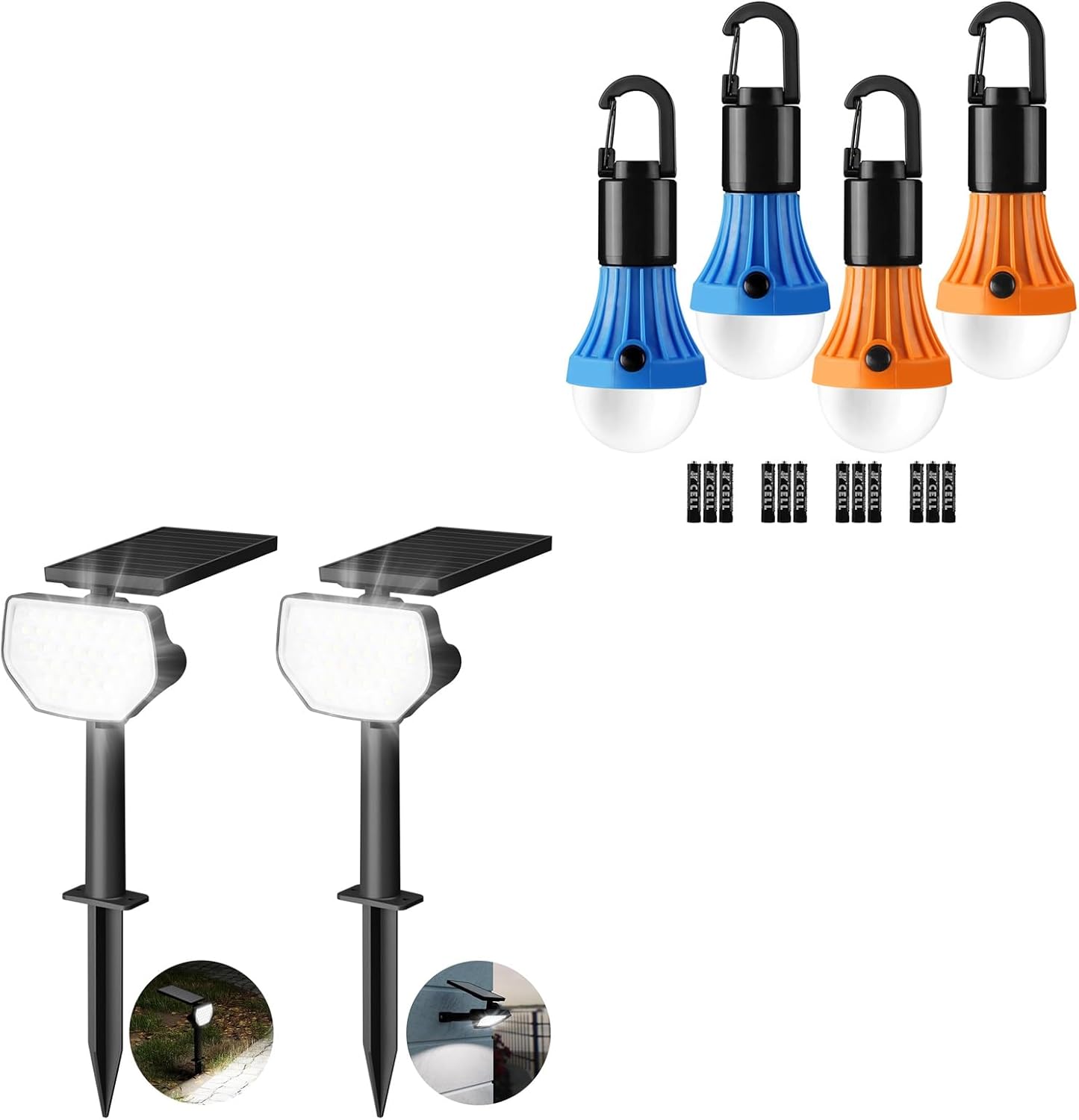 Lepro Bundle – 2 Items：2 Pack Solar Spot Lights Outdoor Waterproof & 4 Pack LED Camping Lantern