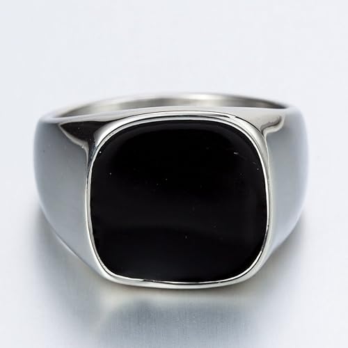 Miniatura 2 de Jude Jewelers - Anillo se sello para el dedo meñique de acero inoxidable clásico simple esmaltado negro Sello Pinky Ring