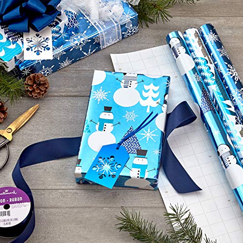 image for Hallmark Blue Foil Christmas Wrapping Paper with Cut Lines on Reverse 