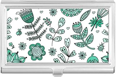 Green Flowers Leaves Drawing Plants Business Card Holder Case Pocket Box Wallet