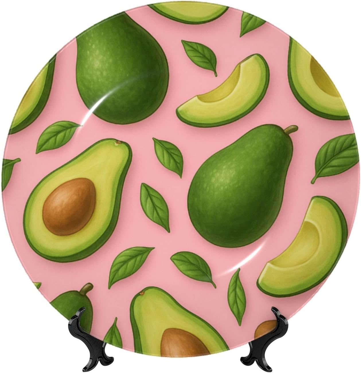 Avocado Pattern 10 Inch Decorative Plate With Stand, Elegant Display Wall Plate For Home Decor