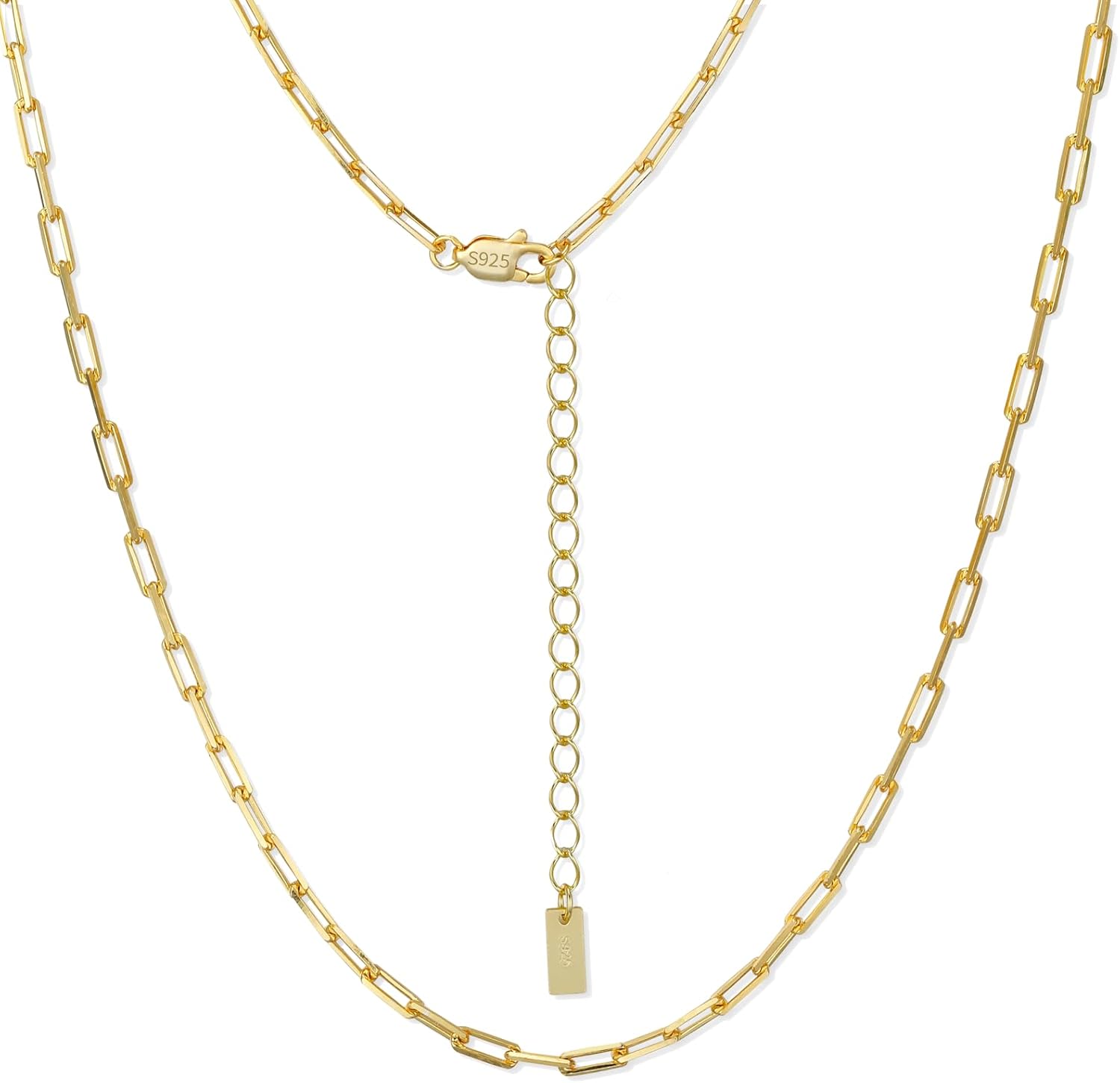 Gold Paperclip Necklace for Women, 1.8/2.2/3.0/4.5mm Wide S925 Sterling Silver Paperclip Chain, Adjustable Gold Necklace Chain for Men