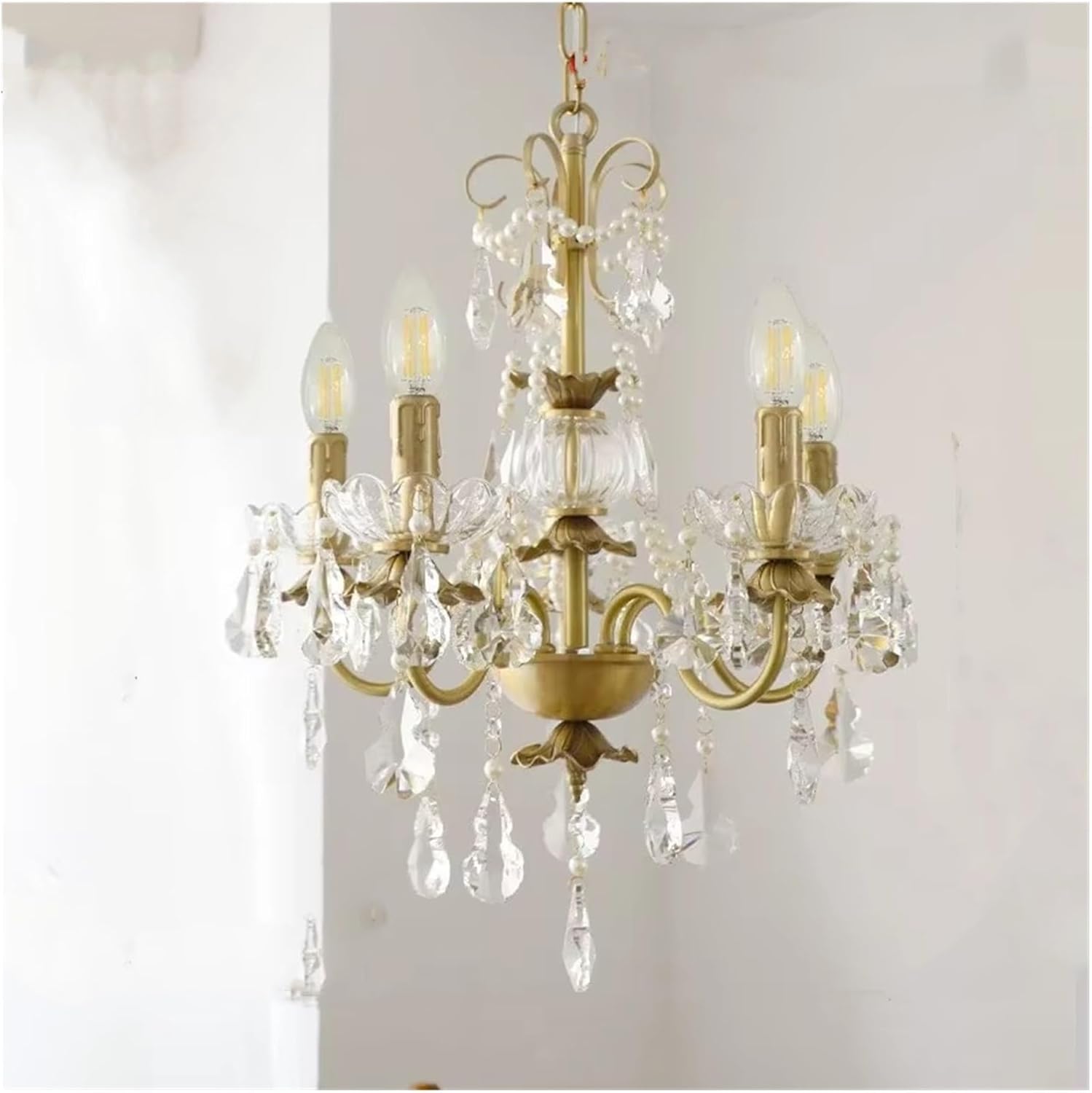 Retro Crystal Pearl Chandeliers Luxurious Brass Villa Living Dining Candle Pendant Lights Lighting Bedroom Lustre Lamps,luminaire