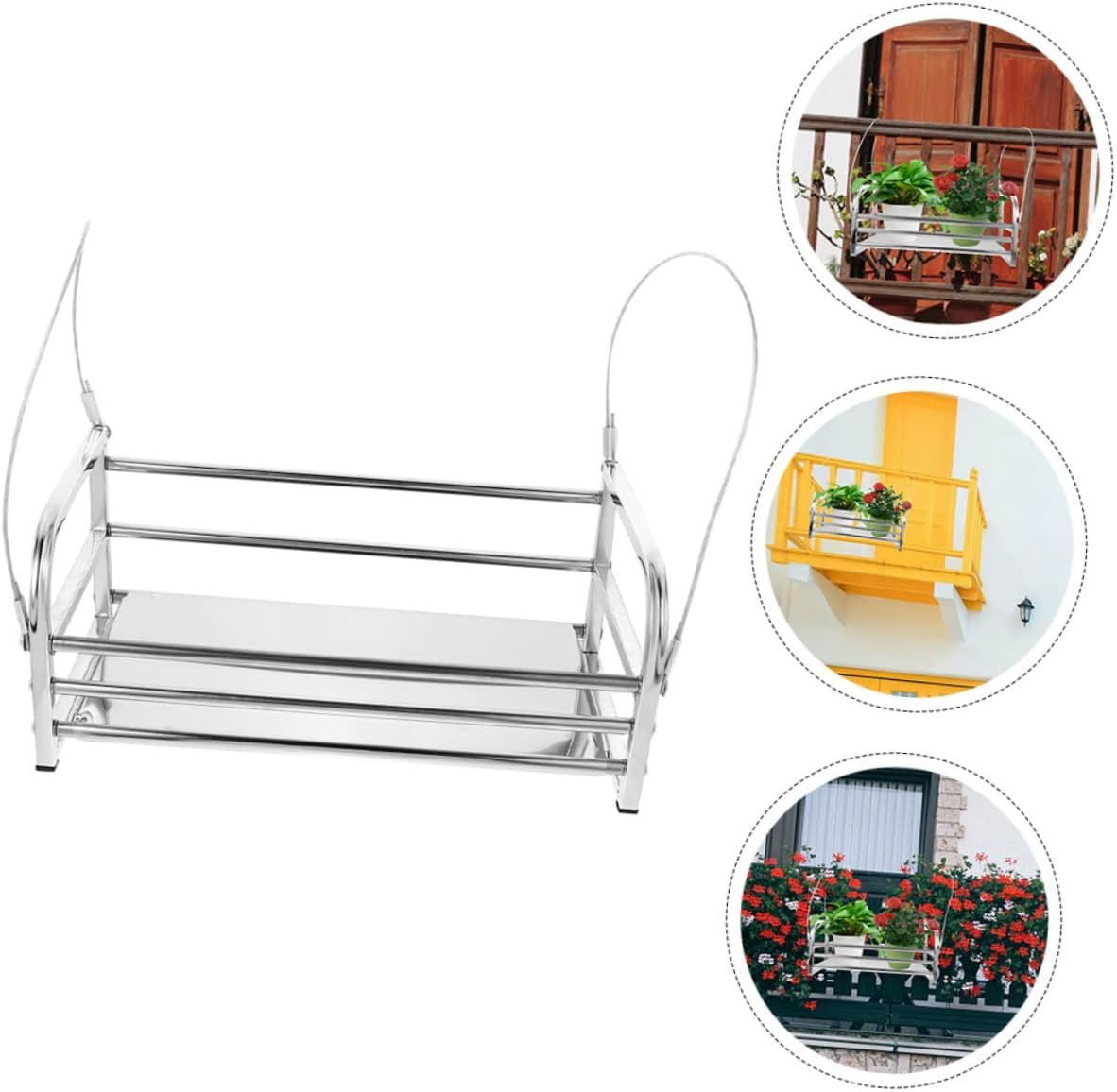 Happyyami 1Pc Adjustable Balcony Hanging Flowerpot Stand Sturdy Railing Planter Rack for Outdoor Decor for Bonsai and Flower Display Easy to Use