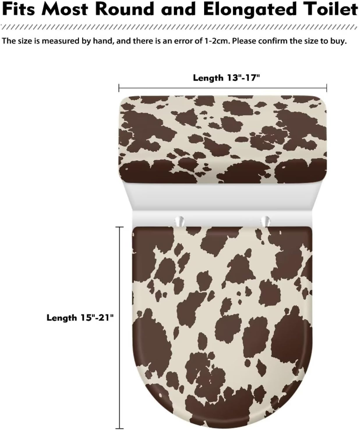 Brown Cow Print 2 Pcs Toilet Lid & Tank Covers, Durable Soft Toilet Covers Set with Elastic Bottom for Bathroom, Universal for Most Toilet Bowl Lids, Home Bathroom Decor