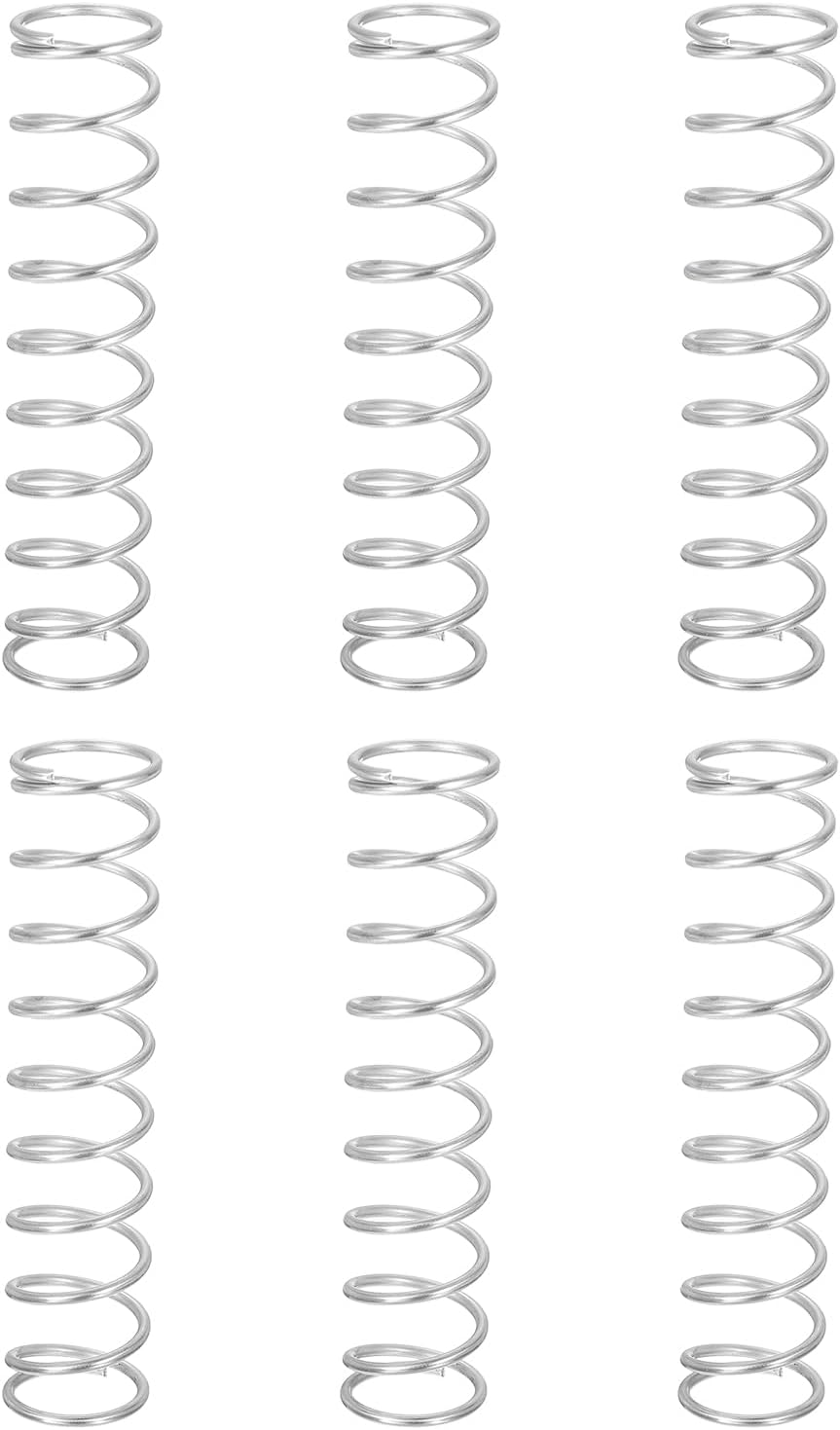 sourcing map 6Pcs Compression Springs, 1.6mm Wire Diameter x 18mm OD x 80mm Length 304 Stainless Steel Extension Spring Ballpoint Pen Pressure Springs for Shop Home Repairs, Silver