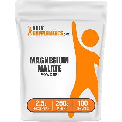 BulkSupplements.com Magnesium Malate Powder - Magnesium Supplements, High Bioavailabilty - Unflavored & Gluten Free, 2.5g per Serving, 250g (8.8 oz) (Pack of 1)