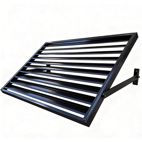 56 in W x 32 in H Shutters Window Awnings Exterior, Aluminum Black Window Shutters Fixed Metal Awning for Door Entrance, Windows, Porches and Balconies