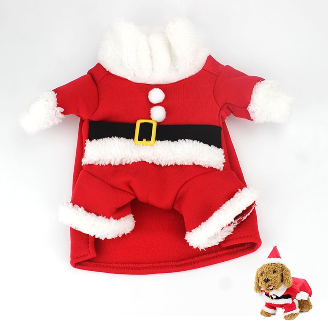 Idepet Santa Dog Costumes, Christmas Pet Clothes Winter Hoodie Coat for Dog Clothing Chihuahua Yorkshire Poodle (L)
