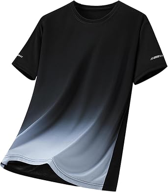 Mens Gradient T-Shirt Short Sleeve Round Neck Quick-Dry Workout Tee Breathable Summer Active Top Ice Silk Gym Shirt