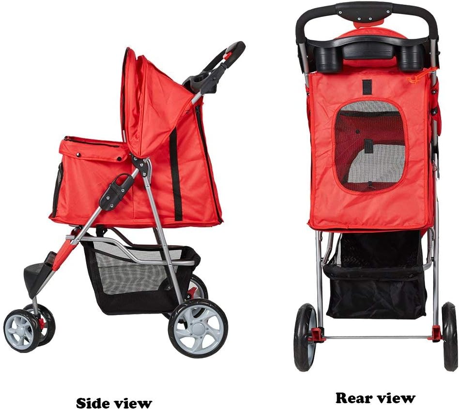KARMAS PRODUCT Pet Stroller for Dog Cat Small Animal Folding Walk Jogger Travel Carrier Cart with Three Wheels (red) : Pet Supplies