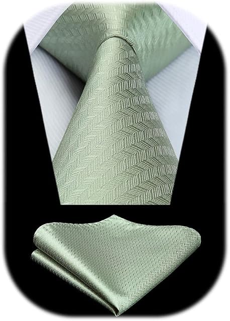 HISDERN Ties for Men Wedding Tie & Pocket Square Houndstooth Formal Business Plain Necktie Handkerchief Set