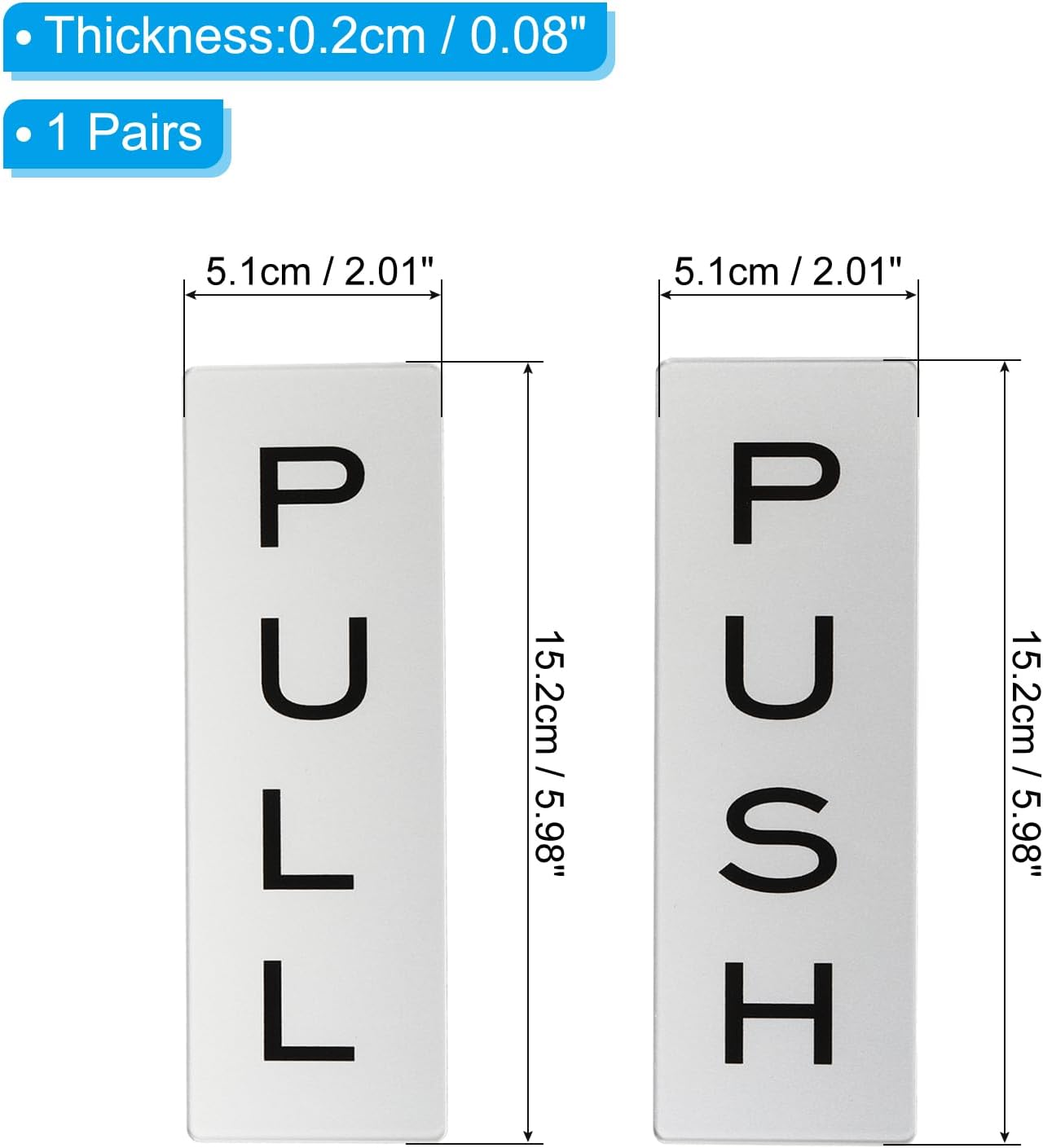 PATIKIL 6x2" Push Pull Door Sign, 1 Pairs Acrylic Self-Adhesive Back Sign Door Sticker Sign for Office Store Business Cafes Shops, Silver Tone/Black