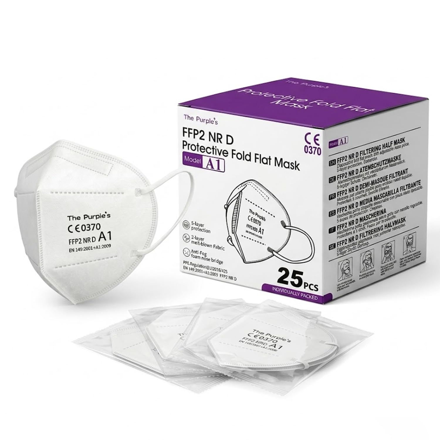 FFP2 Face Mask 25pcs, CE certified 5-Layer Protective, Filtration Rate ≥95%