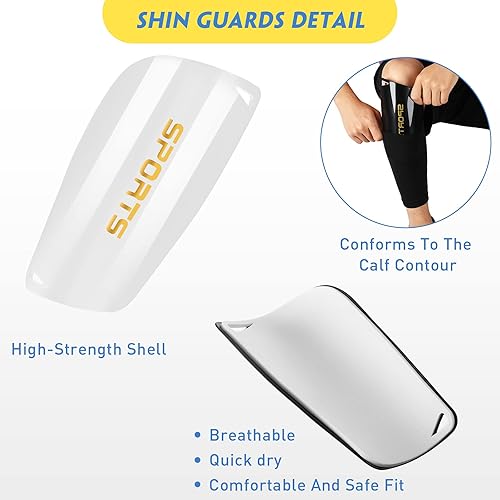 Miniatura 10 de 2 pares de espinilleras de fútbol con mangas de protección para espinilleras para adultos y jóvenes, para niños y niñas, juegos de fútbol,