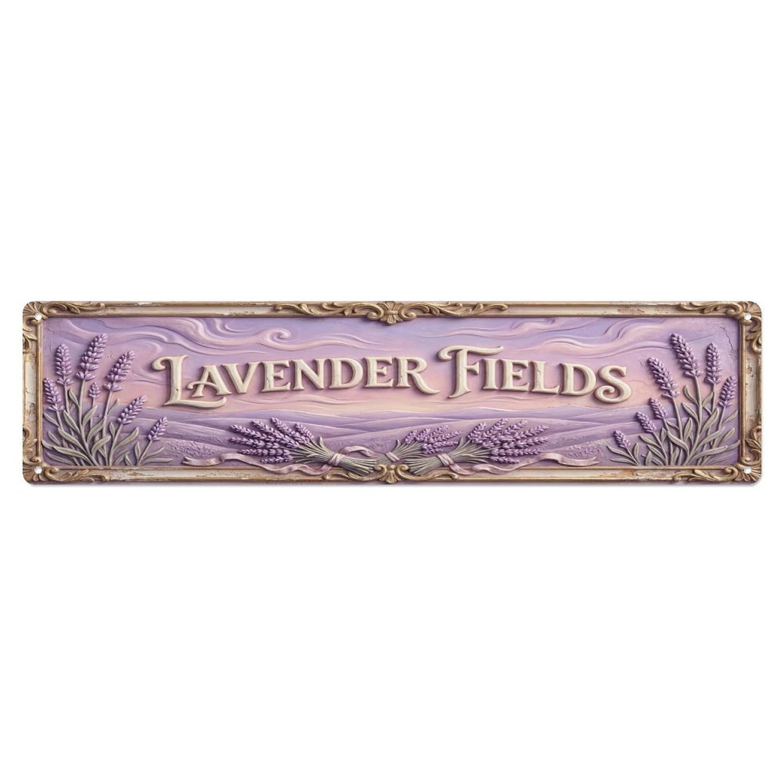 Olhnbad 4X16inch(10X40cm) Vintage Cottagecore Garden Lavender Field Relief Metal Tin Sign